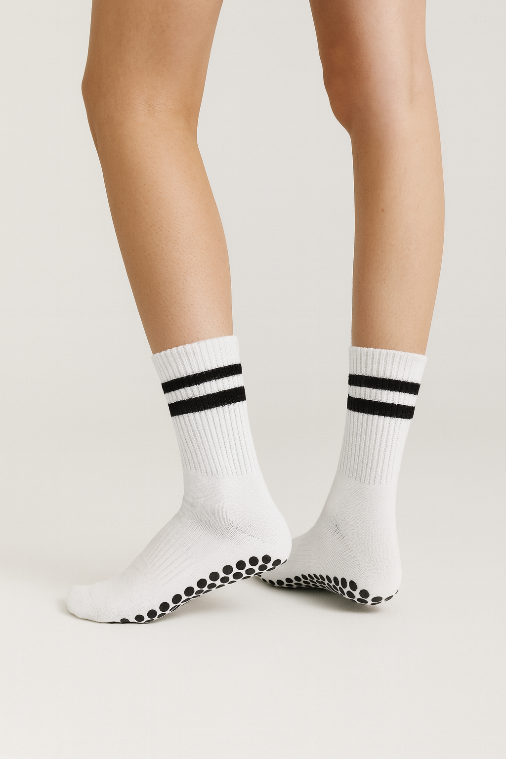 White Classic & Black Stripes - Pilates Grip Socks
