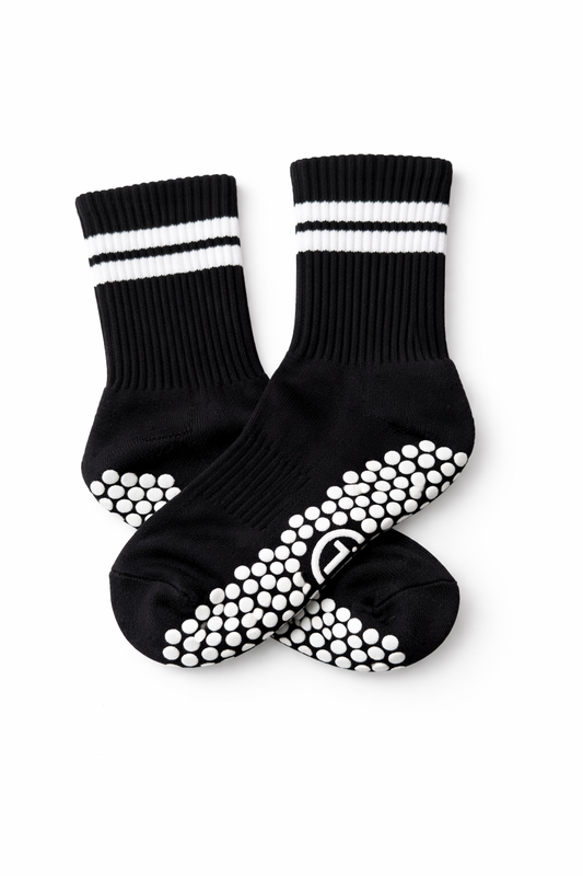 Black Classic & White Stripes - Pilates Grip Socks