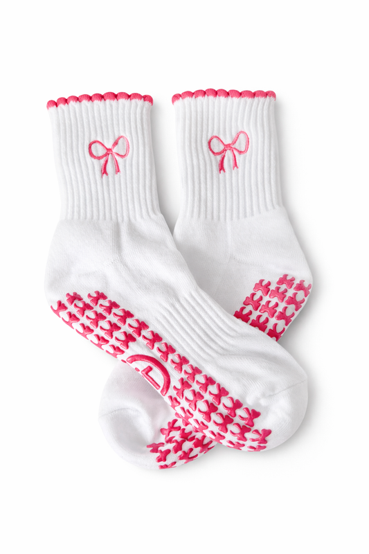 Pink Bow - Pilates Grip Socks