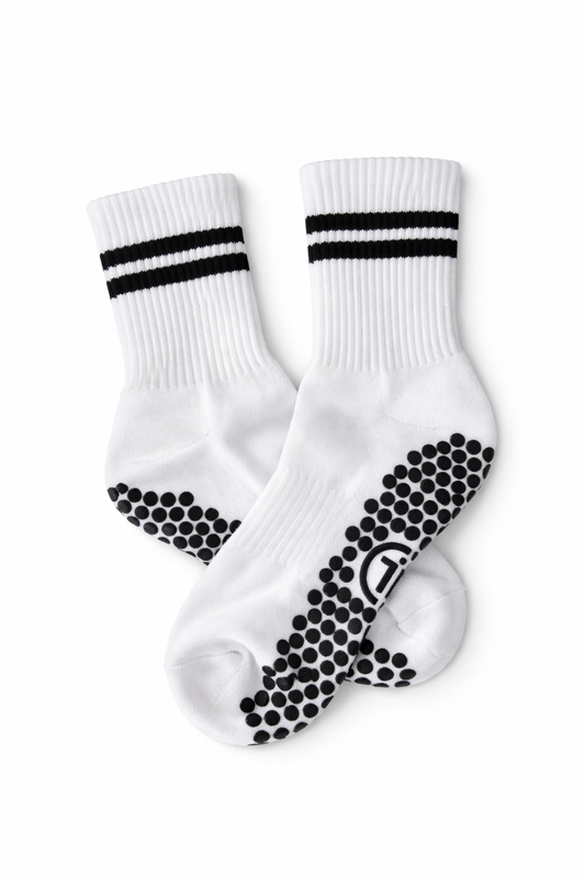White Classic & Black Stripes - Pilates Grip Socks