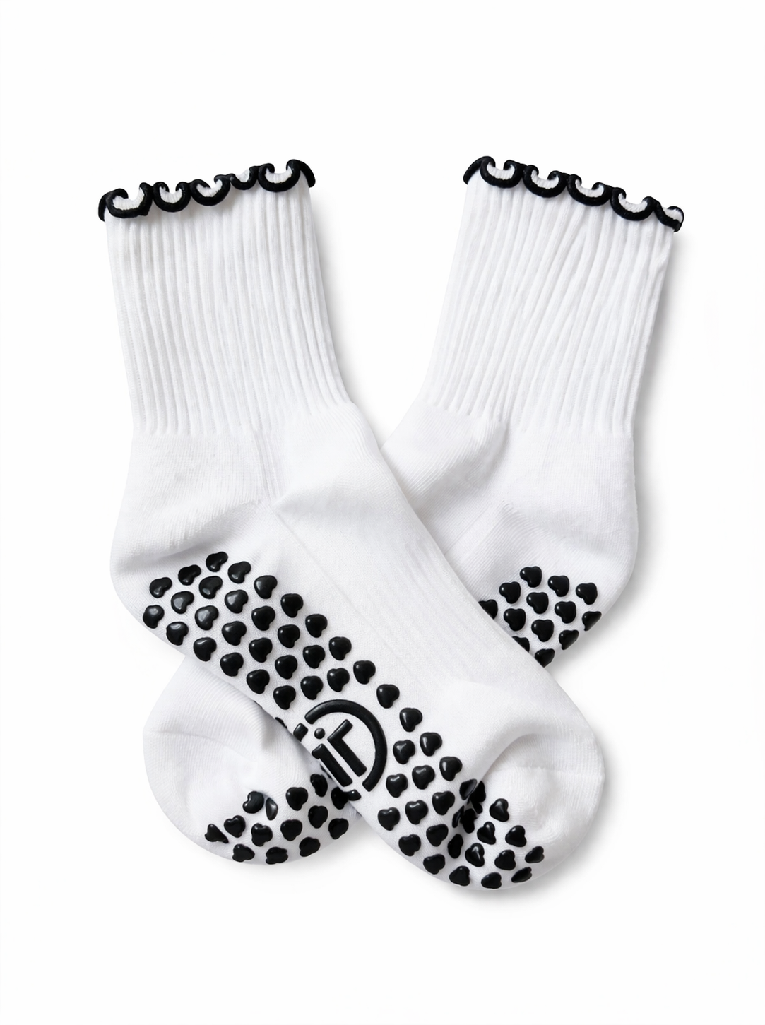 White Heart Frills - Pilates Grip Socks